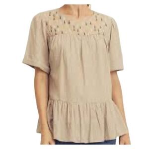 Orange Creek Los Angeles size M embroidered babydoll  checked top.